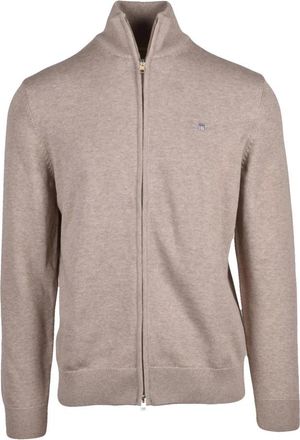 GANT Cardigan met Rits - Heren - Vesten - Beige - S - Katoen - Truien & Vesten