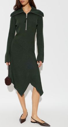 Ganni Wool Turtleneck Dress, Womens, Green