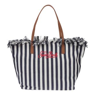 MC2 Saint Barth Tote Bags, female, Blue, Size: ONE SIZE City Striped Fringed Tote Bag