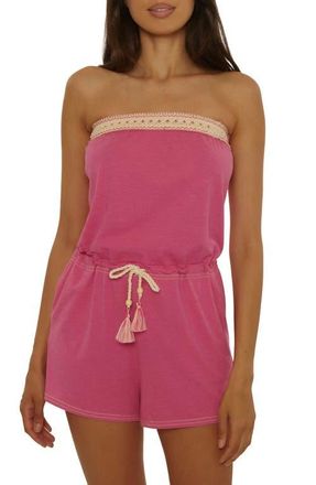 Lucky Brand Laguna Tie Waist Strapless Cover-Up Romper in Berry Pink at Nordstrom, Size Medium