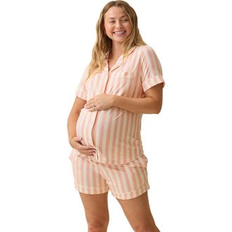 Kindred Bravely Clea Maternity & Postpartum Short Sleeve Pajama Set in Sunset Pink Stripe at Nordstrom, Size X-Large
