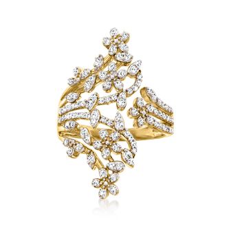 Ross-Simons Diamond Flower Bypass Ring in 18kt Gold Over Sterling