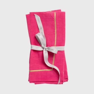 Joanna Buchanan Gold trim linen dinner napkin, set of two in Pink at Nordstrom