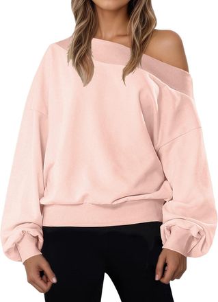 Generic Womens Off The Shoulder Sweatshirt Plain Long Sleeve Cropped Pullover Cozy Oversized Sweatshirts Fashion Sexy Tunic Tops Going Out Loose Casual Sweate