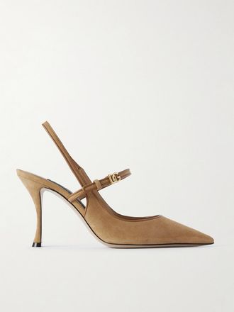 Dolce & Gabbana Décolleté Slingback In Camoscio Con Finiture In Pelle Italian Tailoring - Marrone