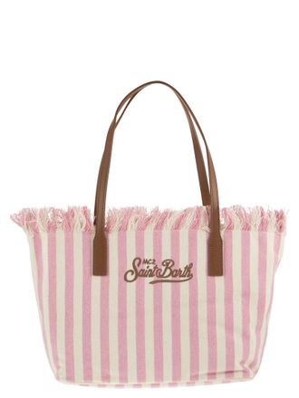 MC2 Saint Barth City Shopper-Tasche aus gestreiftem Canvas mit gesticktem Logo