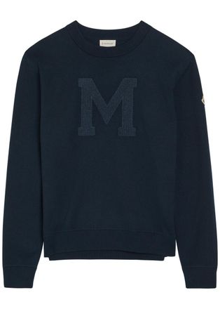 Moncler Logo-embroidered Cotton-blend Jumper - Blue - Xxl
