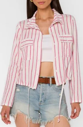 Velvet Heart Seren Crop Utility Linen Blend Jacket in Fuchsia Stripe at Nordstrom Rack, Size X-Large