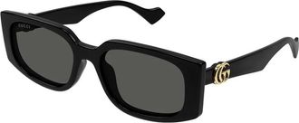 Gucci Rechthoekige Zonnebril - Dames - Zonnebrillen - Zwart - 55 MM - Accessoires