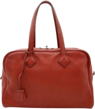 Herm&egrave;s Pre-owned Victoria 35 Taurillon Clemence 2way Bag - - Pre-owned - Donna - Rosso - ONE SIZE