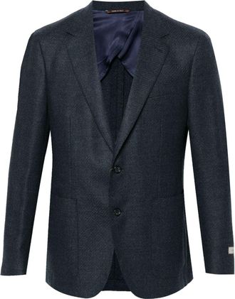 Canali intarsia-knit blazer - men - Cupro/Wool - 54 - Blue
