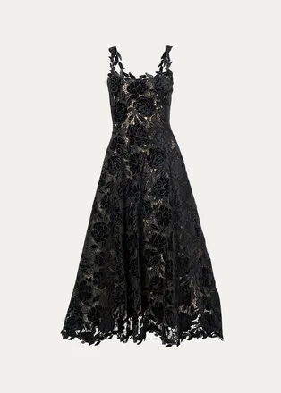 Carolina Herrera Chalet Floral Guipure Lace Midi Dress