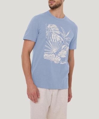 Pierre Cardin T-Shirt PIERRE CARDIN T-shirt RH, Herren, Gr. 4XL, blau (ice water), Jersey, Obermaterial: 100% Baumwolle, bedruckt, regular fit taillenbedeckt, Rundh