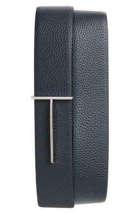 Tom Ford Reversible Slim T Soft Grain Leather Belt in Una Dark Navy/Black at Nordstrom, Size 100