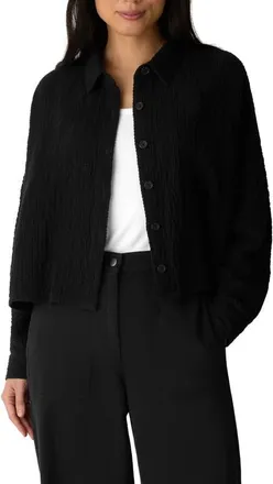 Eileen Fisher Organic Cotton Crepe Cropped Jacket in Black at Nordstrom, Size X-Small