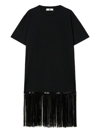 Twin-Set sequin-fringe T-shirt - women - Cotton/Polyester - M - Black