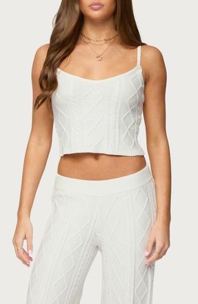 Edikted Louise Cable Stitch Crop Camisole in White at Nordstrom, Size X-Small