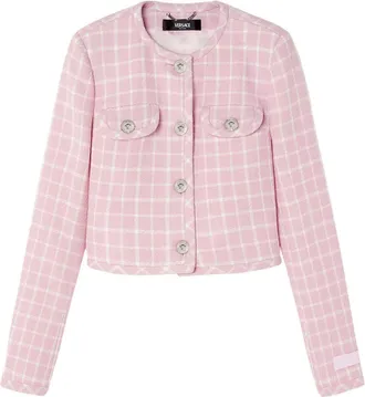 Versace Medusa Head-buttons checked cropped jacket - women - Virgin Wool/Polyamide - 42 - Pink