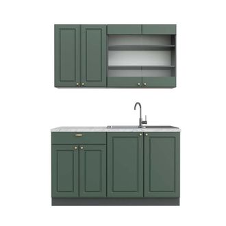 Vicco Cocina Para Solteros Fame-line, Verde-dorado Casa De Campo/antracita, 140 Cm, Et M&aacute;rmol