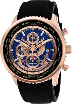 Seapro Mens 250th Anniversary Meridian World Timer Limited Edition Timepiece Blue Dial Watch