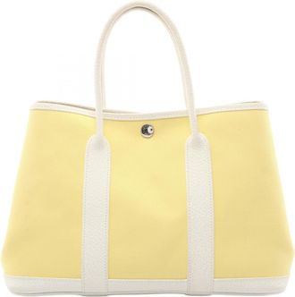 Herm&egrave;s Soufre White Yellow Toile Officier Canvas Negonda Leather Tote Bag (Pre-Owned)