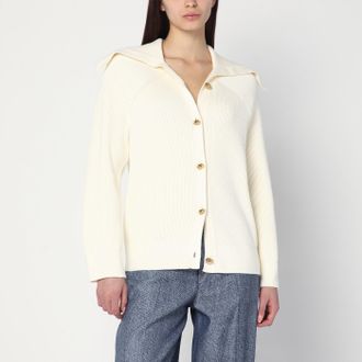 Bottega Veneta Ivory Cardigan in Ribbed Cotton