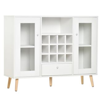 HOMCOM Modern Sideboard Storage Cabinet Kitchen Cupboard with Glass Doors - Drawer & 12-Bottle Wine Rack - White - Home Living | TJ Hughes