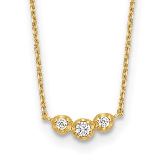 Diamond2Deal 14k Yellow Gold Polished 3 Stone Cubic Zirconia Necklace 18