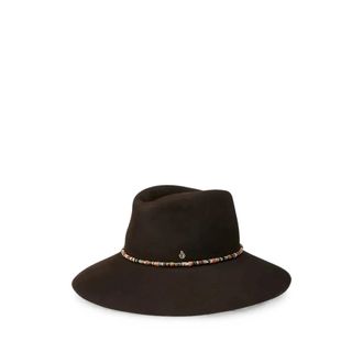 Maison Michel Accessoires, Dames, Bruin, S, Wol, Lauren Hoed met pareltjes