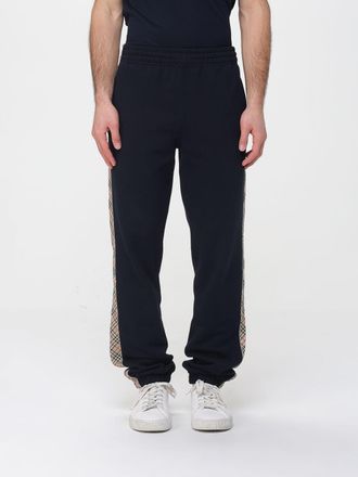 Burberry Pantaloni jogging in cotone con bande check Burberry