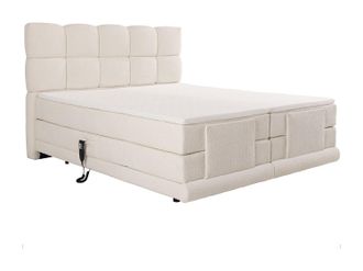 Vente-Unique Conjunto completo boxspring con cabecero + somieres el&eacute;ctricos de relajaci&oacute;n + colch&oacute;n + topper - 2 x 90 x 200 cm - Tela de felpa - Beige - OMILA de P