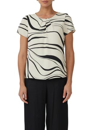 s.Oliver Black Label Kurzarmbluse S.OLIVER BLACK LABEL, Damen, Gr. 34, braun (braun aop), Cr&ecirc;pe, Obermaterial: 100% Viskose, bedruckt, regular fit taillenbedeckt, Rundhals