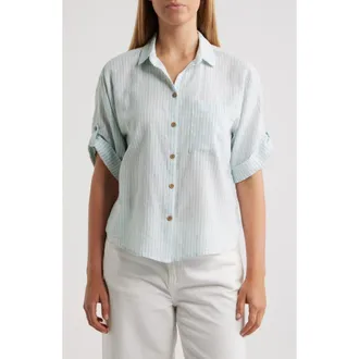 Beach Lunch Lounge Mason Short Sleeve Stripe Button-Up Shirt in Cool Sea at Nordstrom, Size X-Small