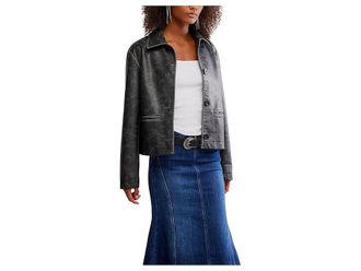 Free People Hera Vegan Leather Jacket Womens Coat Black : LG (Womens 12-14), Cotton/Polyester/Polyurethane