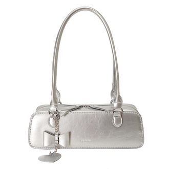 Generic Women PU Underarm Bag Fashion Shoulder Bag Large Capacity Elegant Hobo Bag Zip Closure Top Handle Bag with Heart Pendant Stylish Shoulder Purse (Silve