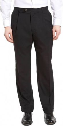 Berle Worsted Wool Tropical Double Reverse Pleat Trouser In Black
