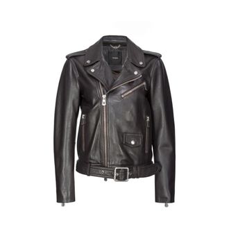 Pinko Costa Rica Biker Jacket - Dames - Leren en Su&egrave;de Jassen - Bruin - S - Leer - Jassen