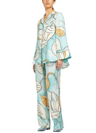 F.R.S. For Restless Sleepers Emera Geometric Leaves Shirt And Doride Pant Set In Teal