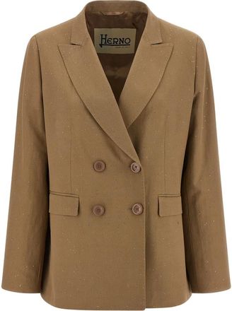 Herno Double-Breasted Sequin Blazer - Dames - Blazers - Beige - XL - Leer - Jassen