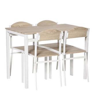 STILVORA Conjunto De Comedor De 5 Piezas Con Tablero De Mdf Con Efecto Madera Y Estructura Met&aacute;lica Gris Y Blanca, Que Incluye Una Mesa Y Cuatro Sillas Para Un