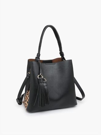 Jen & Co. Womens Olivia Animal Print Contrast Hobo Bag In Black/leopard