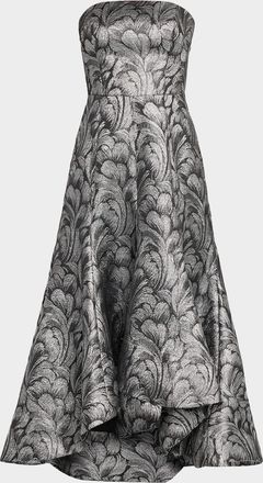 Milly Diana Strapless High-Low Metallic Jacquard Gown