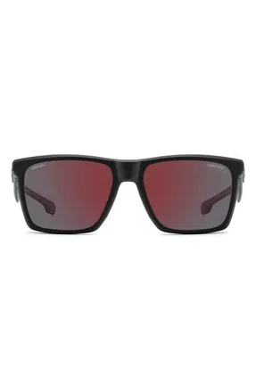 Carrera 57mm Polarized Rectangular Sunglasses in Matte Black/redsp Pz Hcar at Nordstrom