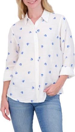 Lucky Brand Heart Print Button-Up Shirt in Blue Combo at Nordstrom Rack, Size X-Small