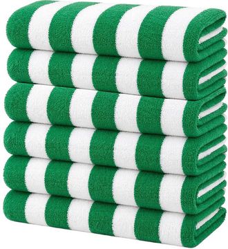 Luxury Home 6-Pack Cabana Striped Terry Cloth Beach Towels