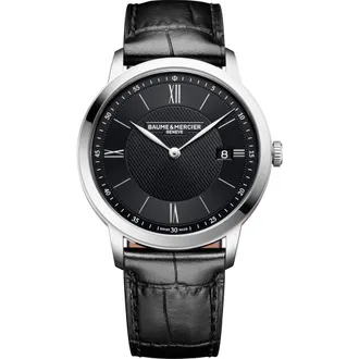 Baume & Mercier Classima Leather Strap Watch, 40mm in Black at Nordstrom