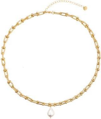 Eye Candy Los Angeles Lea Faux Pearl Paper Clip Chain Necklace in Gold at Nordstrom Rack