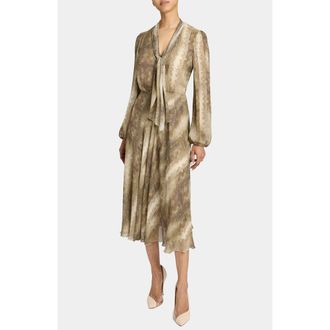 Santorelli Jenn Printed Tie Neck Midi Dress in Sahara at Nordstrom, Size 12