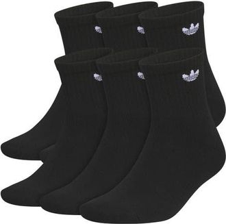 adidas 6-Pack Trefoil 2.0 Quarter Crew Socks in Black/White at Nordstrom, Size Large