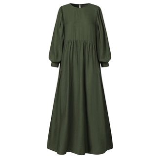 Generic Womens Abaya Long Sleeve Maxi Dress, Modest Islamic Clothing with Loose A-Line Cut and High Neck, Elegant Solid Colour Kaftan, Lightweight Breathable 